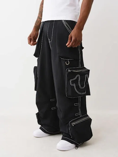 True Religion Men's Mikey Big T Nylon Cargo Pant In Black