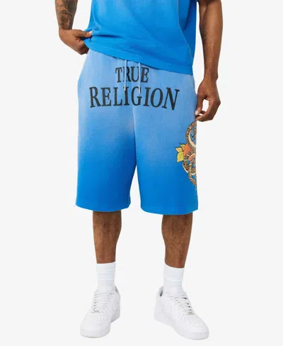 True Religion Floral Snake Mikey Cotton Blend Sweat Shorts In Blue