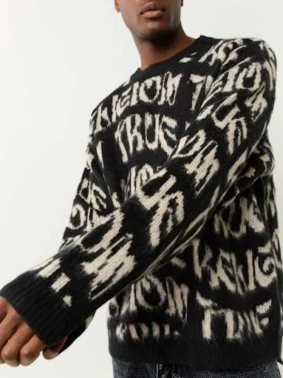 True Religion Men's Monogram Fuzzy Sweater In Black