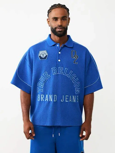 True Religion Men's Multi-logo Oversized Polo Shirt In Blue