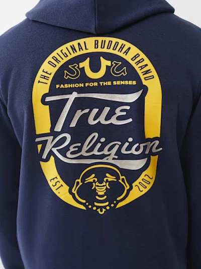True Religion Men's Overlay Logo Zip Hoodie In Blue