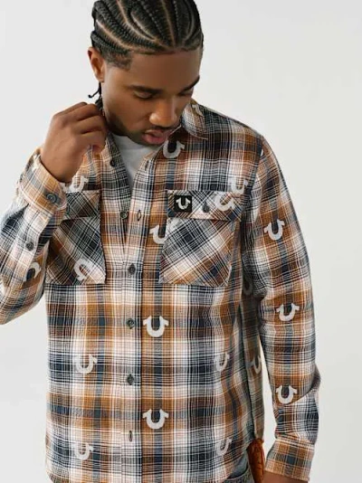 True Religion Men's Oversized Horseshoe Flannel Shirt In Multi