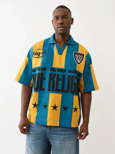 True Religion Men's Oversized Striped Jersey Pullover In Blue