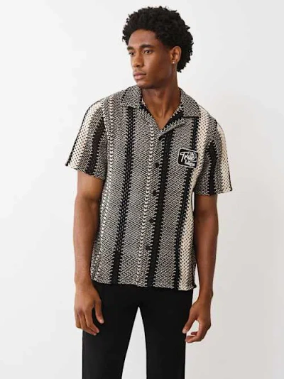 True Religion Men's Patch Crochet Camp Collar Shirt In Multi