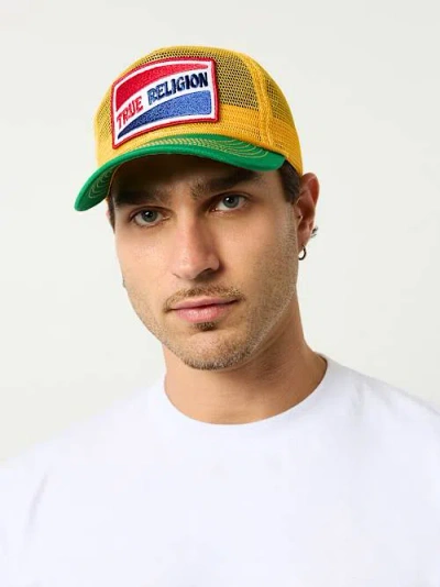 True Religion Men's Patch Logo Colorblock Mesh Trucker Hat