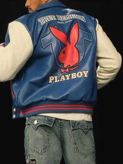 True Religion Men's Playboy X  Bomber Varsity Jacket In Blue