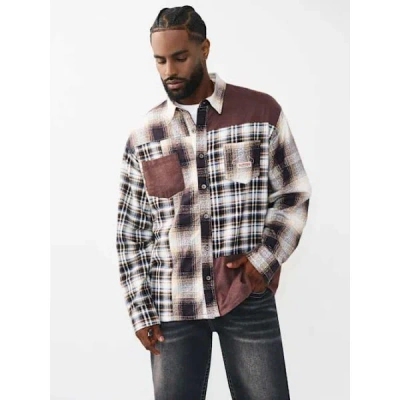 True Religion Men's Printed Long Sleeve Flannel Shirt In Brown