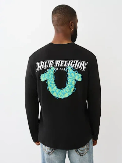 True Religion Men's Puff Print Horseshoe Long Sleeve T-shirt In Black