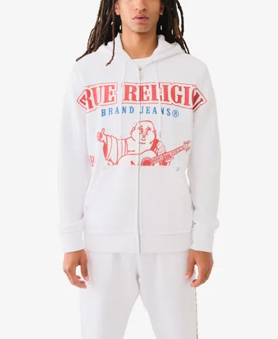 True Religion Raw Overt Cotton Blend Logo Print Regular-fit Full-zip Hoodie In Optic White