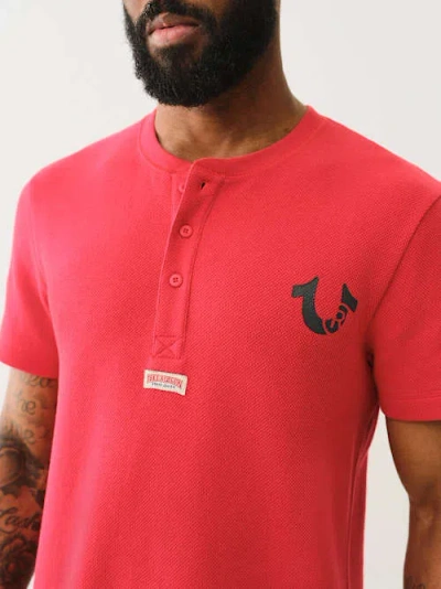 True Religion Men's Registered Horseshoe Henley T-shirt In Pink