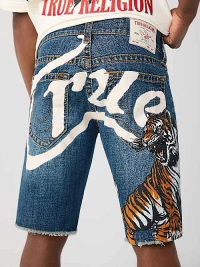 True Religion Men's Ricky Big T Frayed Hem Short In Blue