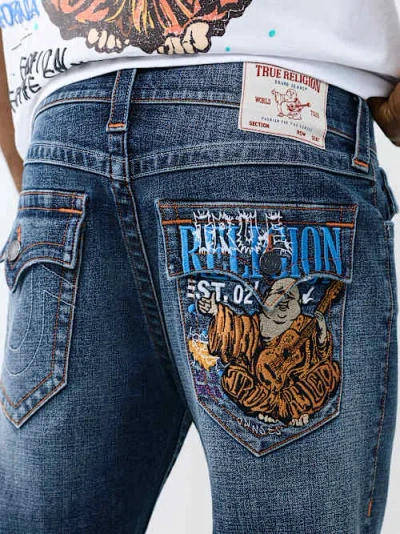 True Religion Men's Ricky Embroidered Flap Short In Blue