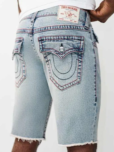 True Religion Men's Ricky Flap Frayed Hem Short In Blue