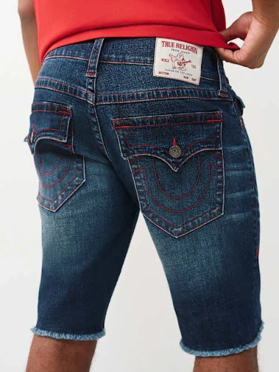 True Religion Men's Ricky Frayed Hem Flap Short In Blue