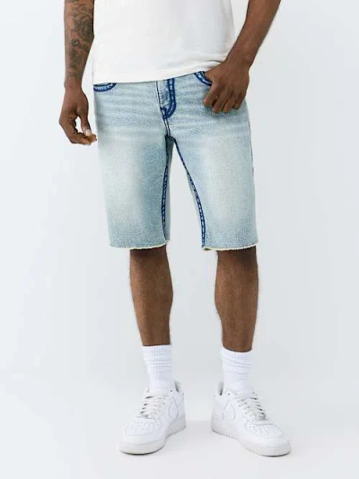 True Religion Men's Ricky Frayed Hem Rope Stitch Flap Short In Blue