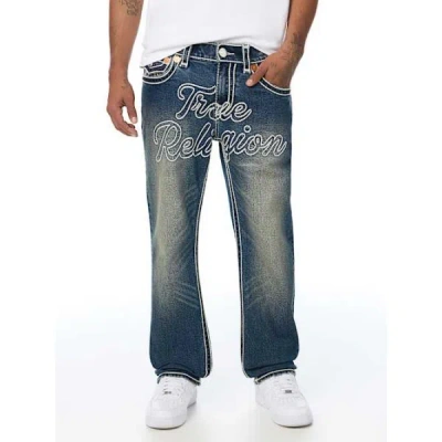 True Religion Men's Ricky Rope Stitch Flap Straight Jean 34" In Blue