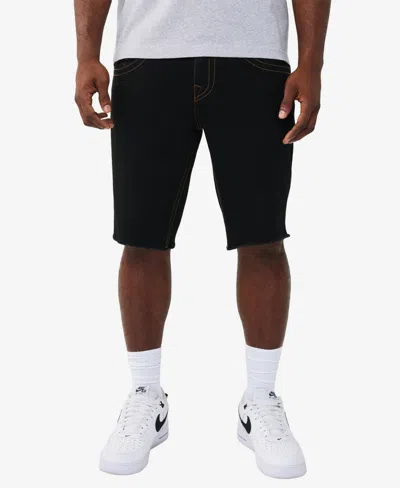 True Religion Men's Ricky Straight-fit Horseshoe Detail Fray Hem Flap Shorts In Black