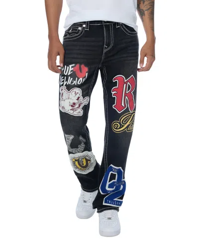 True Religion Men's Ricky Straight-leg Graphic Patches Big T Stitching Jeans In Black Wash
