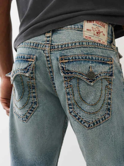 True Religion Men's Ricky Super T Flap Straight Jean 34" In Blue