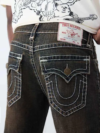 True Religion Men's Ricky Super T Flap Straight Jean 34" In Brown