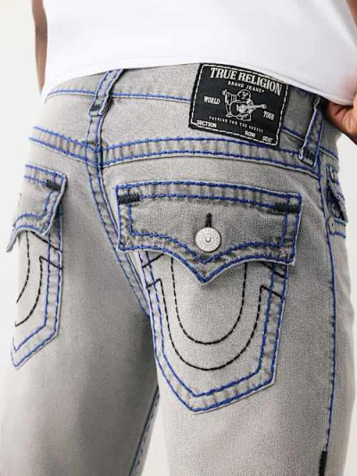 True Religion Men's Ricky Super T Flap Straight Jean 34" In Gray