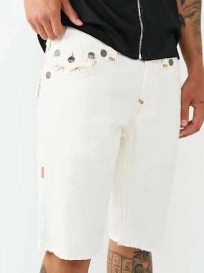 True Religion Men's Ricky Super T Frayed Hem Flap Short In White