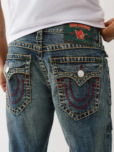 True Religion Men's Ricky Super T Straight Distressed Jean In Blue