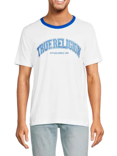 True Religion Men's Ringer Logo Tee In Optic White