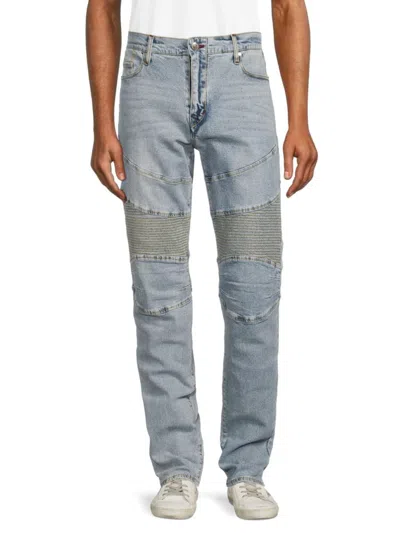 True Religion Men's Rocco Moto High Rise Relaxed Skinny Jeans In Light Show Blue