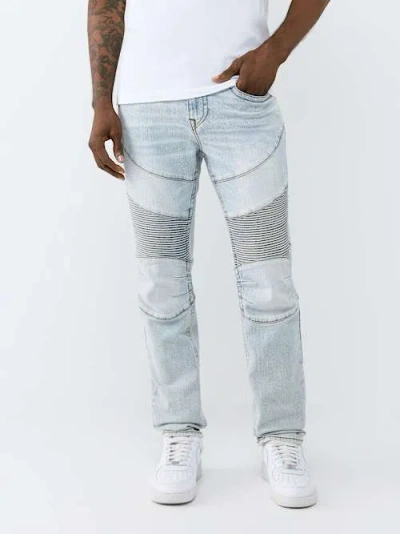 True Religion Men's Rocco Moto Skinny Jean 32" In Blue