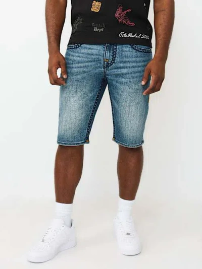 True Religion Ricky Flap Denim Shorts In Blue