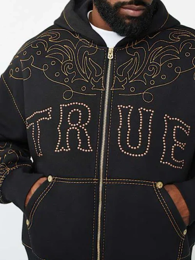 True Religion Men's Rodeo Big T Boxy Zip Hoodie In Black