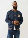 True Religion Satin Embroidered Bomber Jacket In Blue
