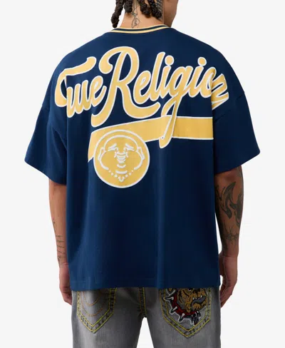 True Religion Men's Script Heavy Oversized T-shirt In Blue