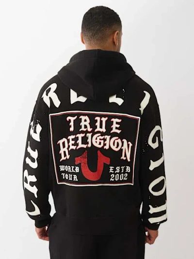 True Religion Men's Script Logo Zip Hoodie In Black