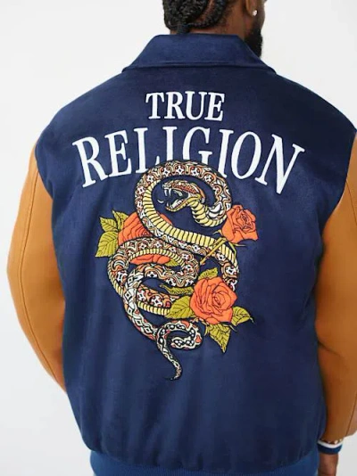 True Religion Men's Serpent Logo Bomber Jacket In Blue