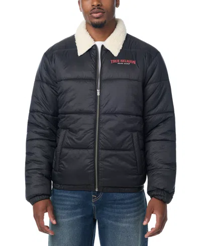 True Religion Men's Sherpa Collar Short Regular-fit Puffer Jacket In Jet Black