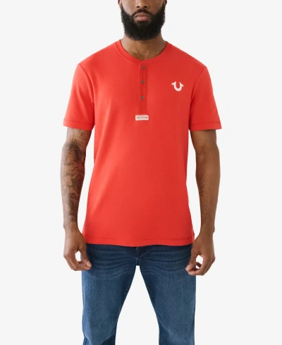 True Religion Men's Short Sleeve Bio Henley Shirt In Washed Red