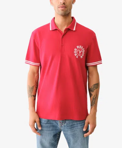 True Religion Men's Short Sleeve Buddha Face Polo Shirt In Red