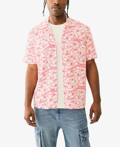 True Religion Men's Short Sleeve Camp Allover Print Shirt In Neutral