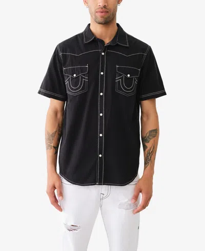 True Religion Men's Short Sleeve Dyed Big T Western Shirt In Black