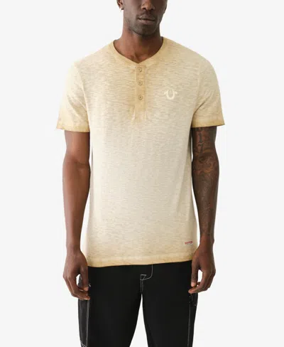 True Religion Men's Short Sleeve Dyed Embro Henley Shirt In Travertine