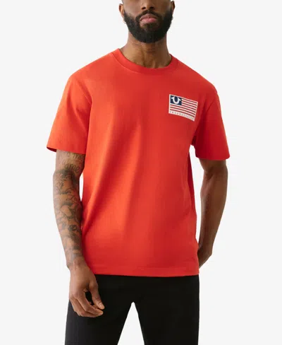 True Religion Men's Short Sleeve Horseshoe Flag T-shirt In Orange