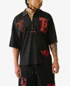 True Religion Mesh Graphic Quarter Zip Polo In Black