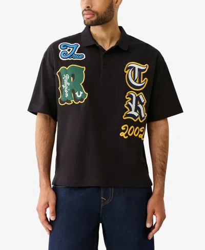 True Religion Men's Short Sleeve Overt Patch Polo Shirt In Black