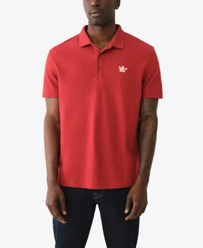 True Religion Men's Short Sleeve Relaxed Buddha Patch Polo Shirts In Red