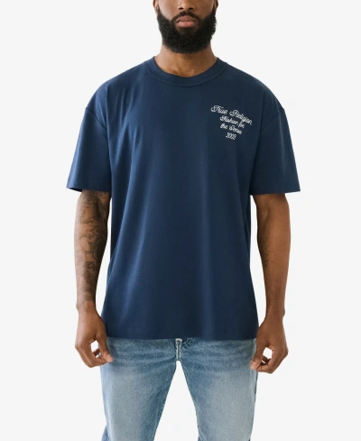 True Religion Men's Short Sleeve Relaxed World Tour T-shirts In Dress Blue