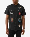 True Religion Logo Patch Short Sleeve Cotton Button-up Work Shirt
