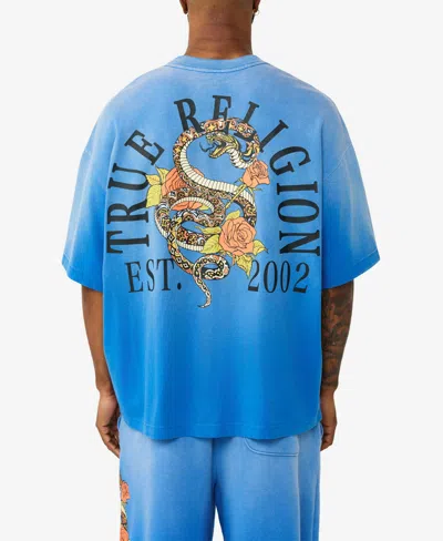 True Religion Floral Snake Oversized Tee In Lapis Blue