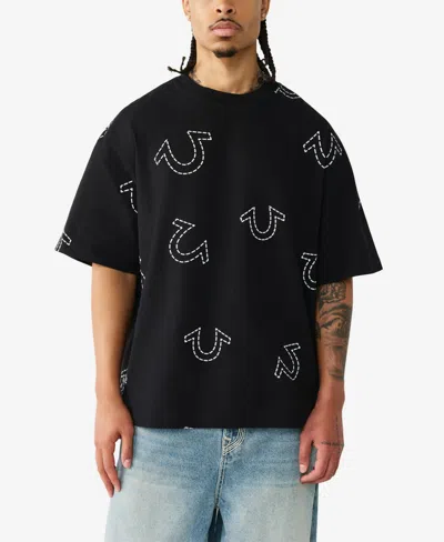 True Religion Men's Short-sleeve Horseshoe Print Oversized T-shirt In Black
